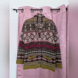 Vintage Eddie Bauer Men's Multi Colored Cardigan Cowl Neck Stylish 100% Cotton